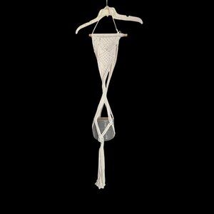 Handmade White Macramé Plant Hanger With Gray Ceramic‎ Pot Boho Hippie Fairy